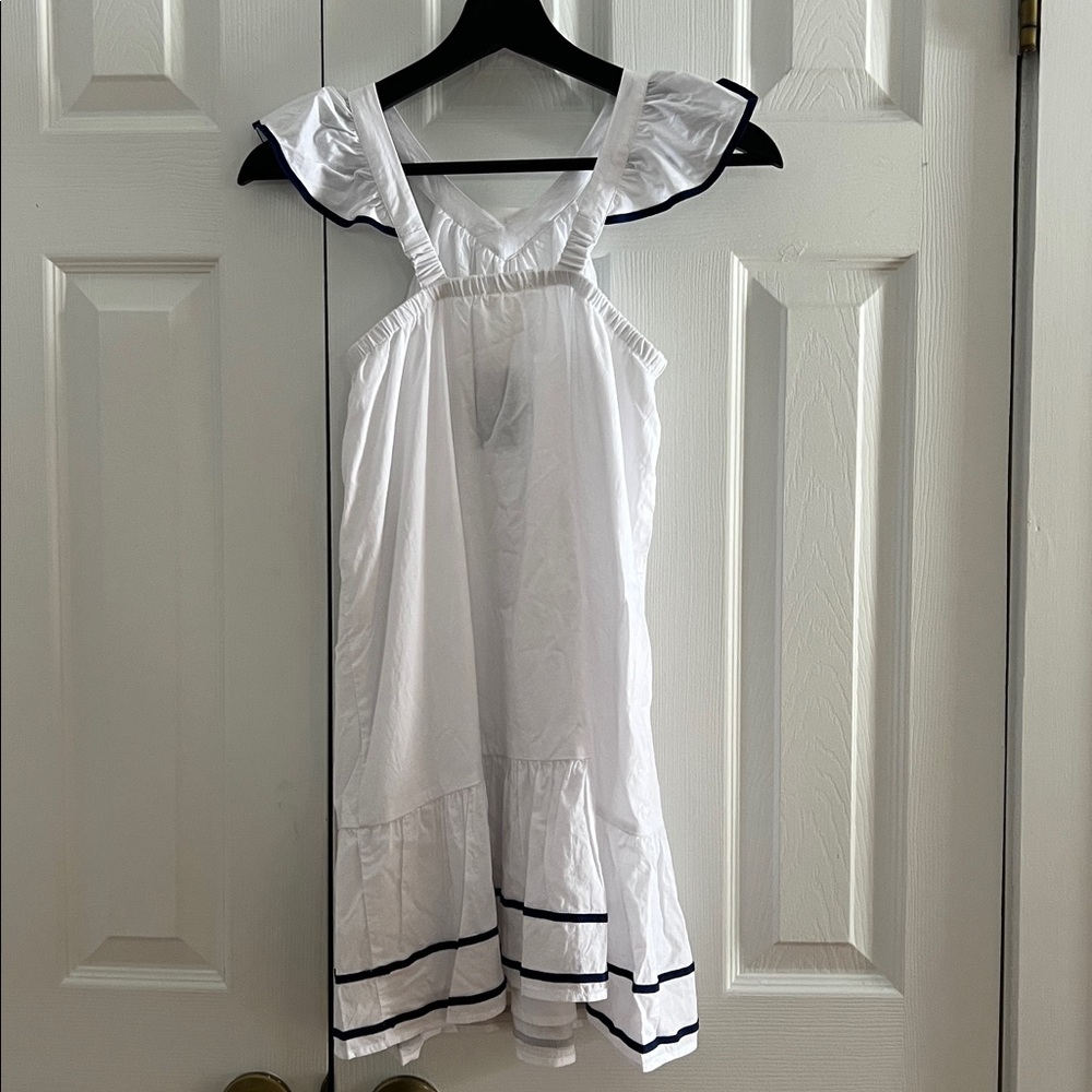 Crewcuts Girls White Flutter Sleeve Dress Navy Trim Nautical Size 10 - Picture 3 of 14